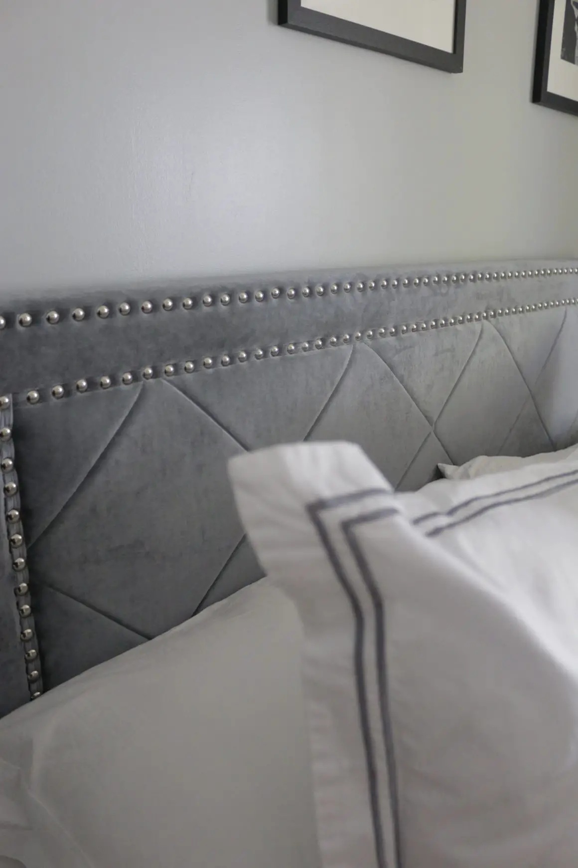 Black, Gray and White Glam Master Bedroom 
Bed